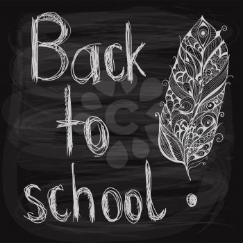 back to school chalk drawn  background with feather on blackboard, fully editable eps 10 file with transparency effects, hand written text