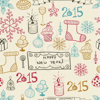 Vector seamless pattern with hand drawn christmas doodles