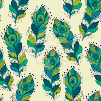 Vector seamless Pattern with peacock feathers, fully editable eps 10 file with clipping mask and seamless pattern in swatch menu