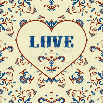 Vector Valentine's Greeting Card with Heart, seamless pattern in swatch menu