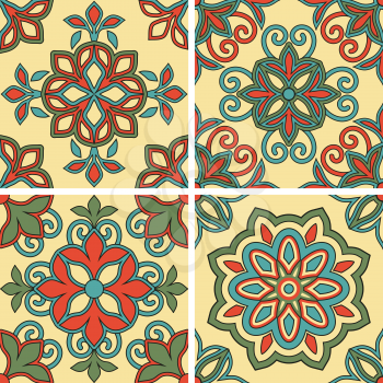 4 Vector Seamless Tile Patterns, fully editable epa 10 files with clipping masks and semless patterns in swatch menu