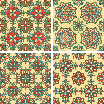 4 Vector Seamless Tile Patterns, fully editable epa 10 files with clipping masks and semless patterns in swatch menu