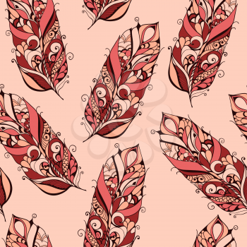 Vector seamless Pattern with  feathers, fully editable eps 10 file with clipping mask and seamless pattern in swatch menu