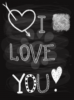 Vector Valentine's Day Card, Hand Drawn I love you chalk background,  fully editable eps 10 file