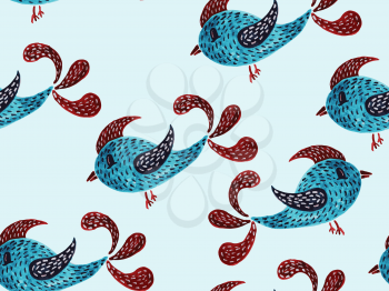 Vector Seamless Pattern with Watercolor Birds