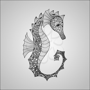 Vector Seahorse, black on gradient background, tattoo style