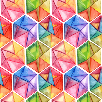 Vector  Watercolor Geometric Seamless Pattern with Hexagons, fully editable eps 10 file with clipping masks