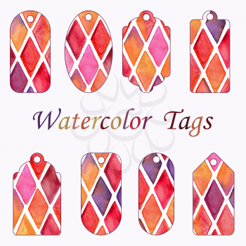 Vector Hang Tags with Watercolor Checked Pattern