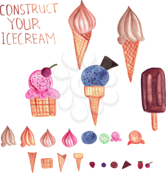 Vector  Ice Cream Constructor: chose the base, ice cream and topping