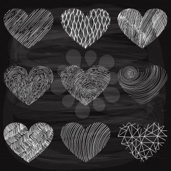 9 vector funky hearts white chalk on blackboard