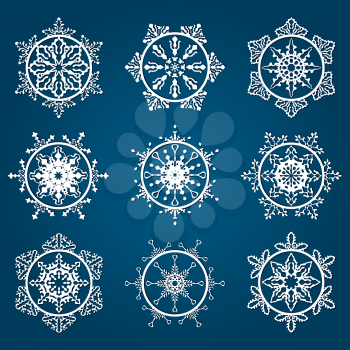 9 vector detailed white snowflakes
