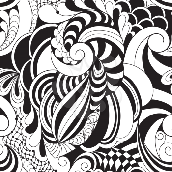 Vector Seamless Doodle Monochrome Floral Pattern