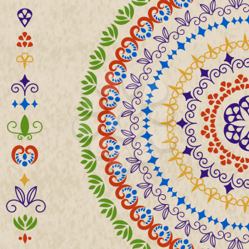 Vector ethnic design elements and rounded pattern from these elements, you can combine them to create your own brushes or patterns