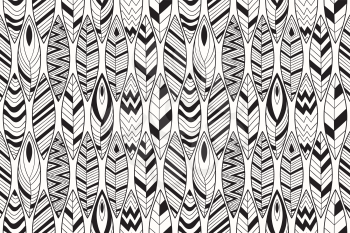 Vector Seamless Pattern with Doodle Feathers