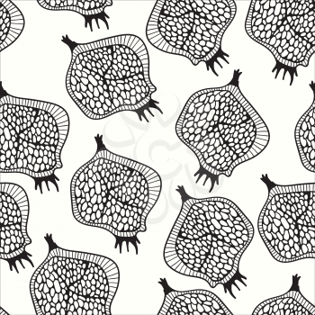 Seamless pattern with funky hand drawn pomegranate