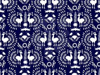 Vector Seamless Mexican Otomi Style   Pattern with Peacocks