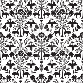 Vector Seamless Mexican Otomi Style Black and White Pattern
