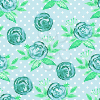 Vector Seamless Watercolor Pattern with Blue Roses
