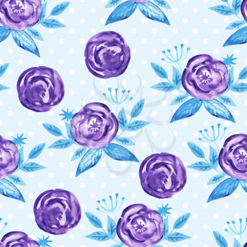 Vector Seamless Watercolor Pattern with Purple Roses