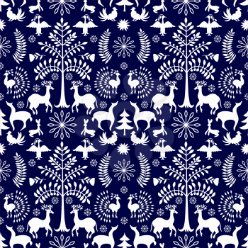 Vector Seamless Mexican Otomi Style Winter Pattern