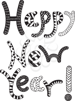 Vector Happy New Year Card with Doodle Text