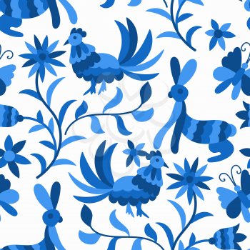 Vector Seamless Mexican Otomi Style Blue Pattern
