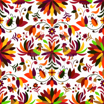 Vector Seamless Mexican Otomi Style Autumn Pattern