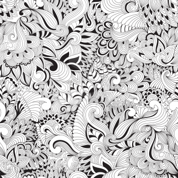 Vector Seamless Doodle Floral Pattern