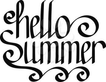 Vector Hello Summer Hand Lettering. Hand Script. Modern Calligraphy