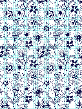 Vector Seamless Floral Spring Pattern on checked paper