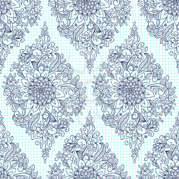 Vector Seamless Floral Maroccan Ethnic Pattern on Checked School Paper