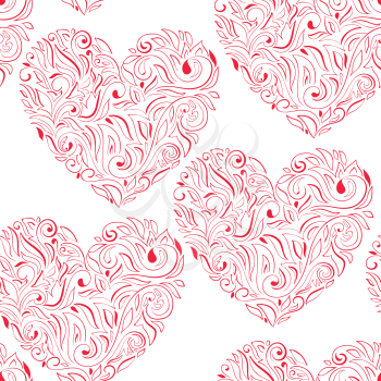 Vector Seamless Pattern with Hearts. Retro and vintage style. Hand Drawn