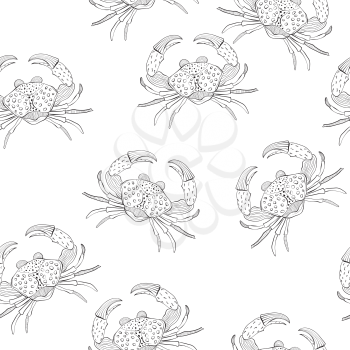 Vector Seamless Pattern with Crabs. Retro vintage style. 
