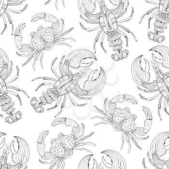 Vector Seamless Pattern with Lobsters and Crabs. Retro vintage style.