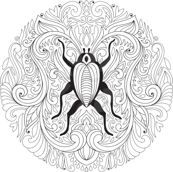 Vector Floral Mandala with bug. Colouring Pages. Vintage style.