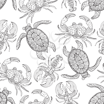 Vector Seamless Pattern with Turtles . Retro vintage style.