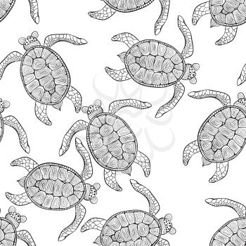 Vector Seamless Pattern with Turtles . Retro vintage style.