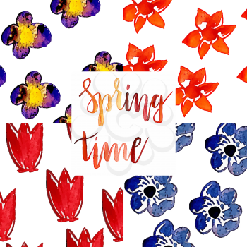 Vector Collection of 4  Seamless Watercolor Patterns with spring flowers.  Best for wrapping paper, cards or textile 