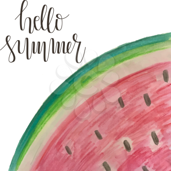Vector Watercolor Hello Summer Watermelon Card