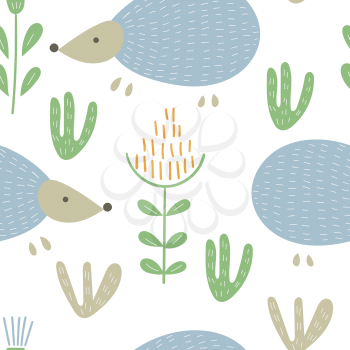 Vector Seamless Baby Pattern with Cute Forest Animals. Nursery Scandinavian Style Pattern
