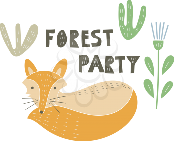 Vector Forest party invitation. Kids' print. Nursery Scandinavian Style Pattern