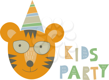Vector Kids Party Print with  Cute Tiger. Nursery Scandinavian Style Pattern