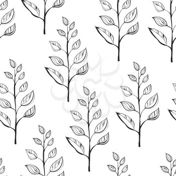 Vector Seamless Abstract Floral Pattern. Scandinavian Style. Monochromatic