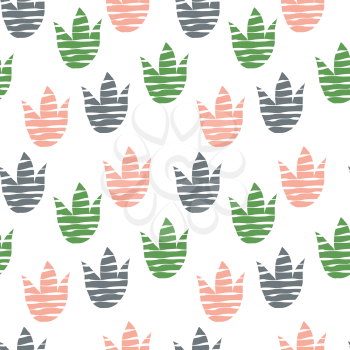 Vector Seamless Abstract Floral Pattern with Tulips. Scandinavian Style. Bright Summer Design