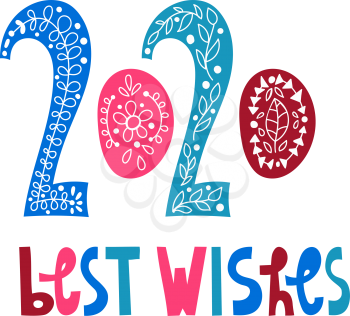 Vector 2020 New Year Greeting Card. 2020 hand lettering and new year greetings. Hand drawn doodle style