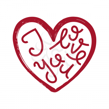vector concept illustration with heart and hand lettering text. Valentine's Day Greeting Card. I love you.