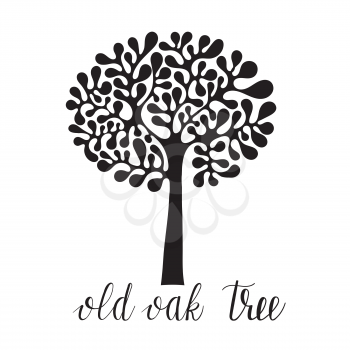 Vector hand drawn oak tree with lettering