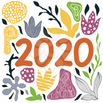Vector 2020 greeting card on bright floral collage  pattern