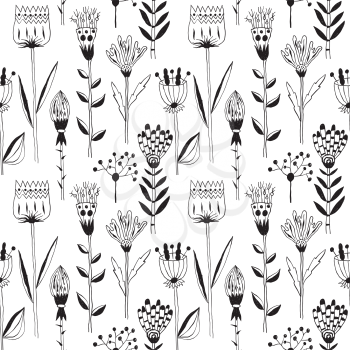 Vector Seamless Floral Pattern. Unreal fantasy flowers.