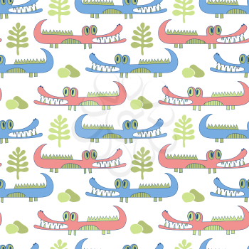Vector Seamless Savannah Pattern with crocodiles